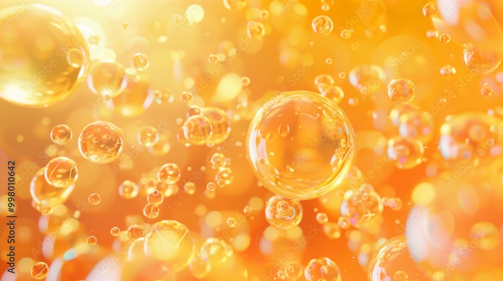 Poster a close up of many small bubbles in a yellowish orange background