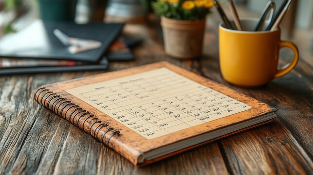 New School Year Calendar Featuring Essential Dates for Planning and Organization on a Wooden Desk
