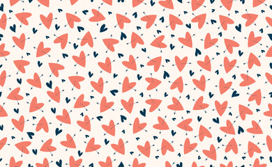 Fototapeta premium Funny Retro Groovy Valentines Day seamless pattern in trendy retro y2k style. Valentine background of cartoon character. Boho Valentine Day Pattern with hearts. Vector illustration.