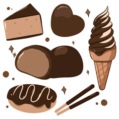 set of cute cake chocolate cream