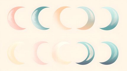 Obraz premium Simple pastel moon set of icons with smooth crescent shape and soft tones placed on a clean background