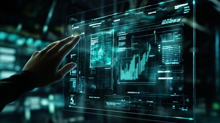 Futuristic holographic budgeting app displaying real-time financial data and projections in a digital interface