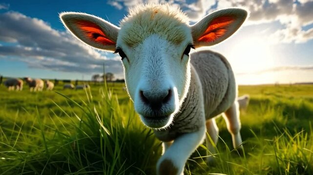 Healthy Curious lamb in a Feild