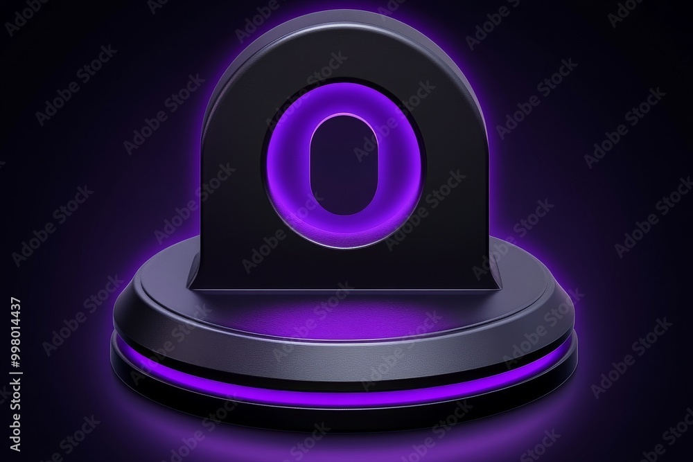 Poster futuristic circular object lit with neon purple light symbolizing the future of technology in modern