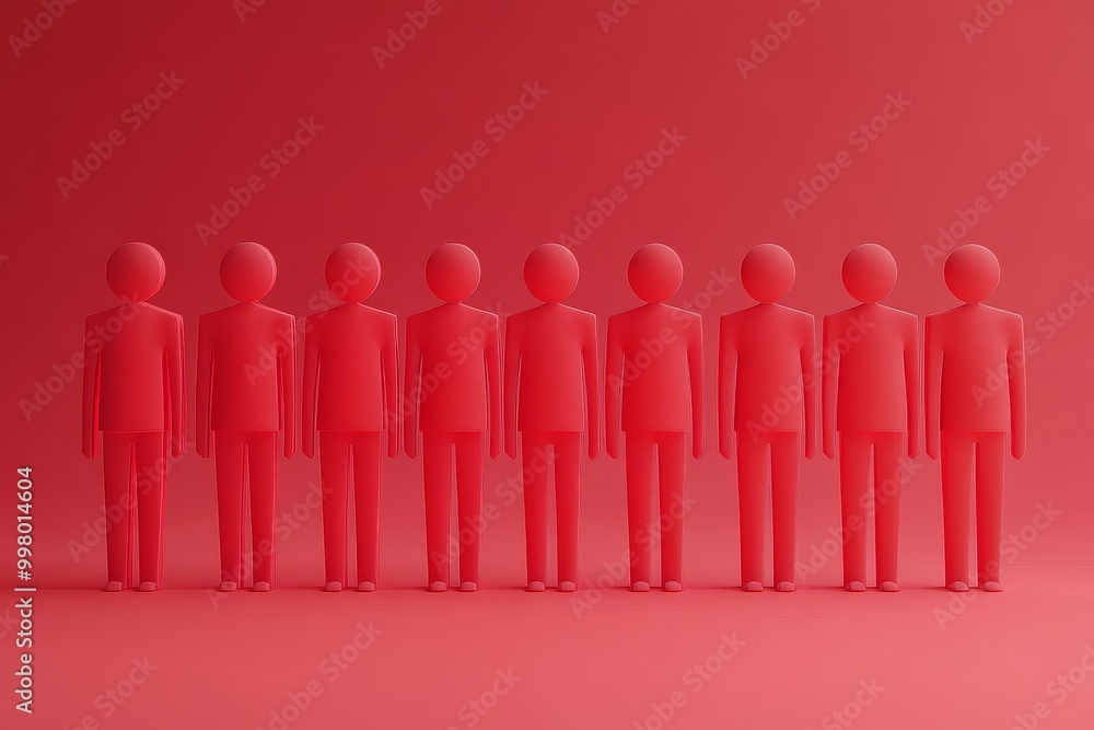 Poster red minimalist figures representing modern logistics teamwork and collaboration in drone operations 