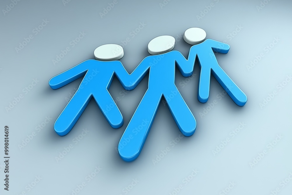 Poster blue figures symbolizing collaboration and teamwork in drone based logistics and high speed delivery