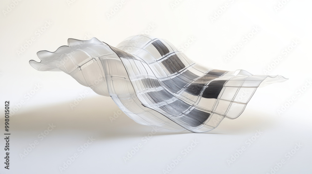 Poster stunning, wavy sculpture made of transparent material, showcasing intricate patterns and blend of li