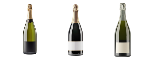 set of champagne bottles with empty blank label isolated