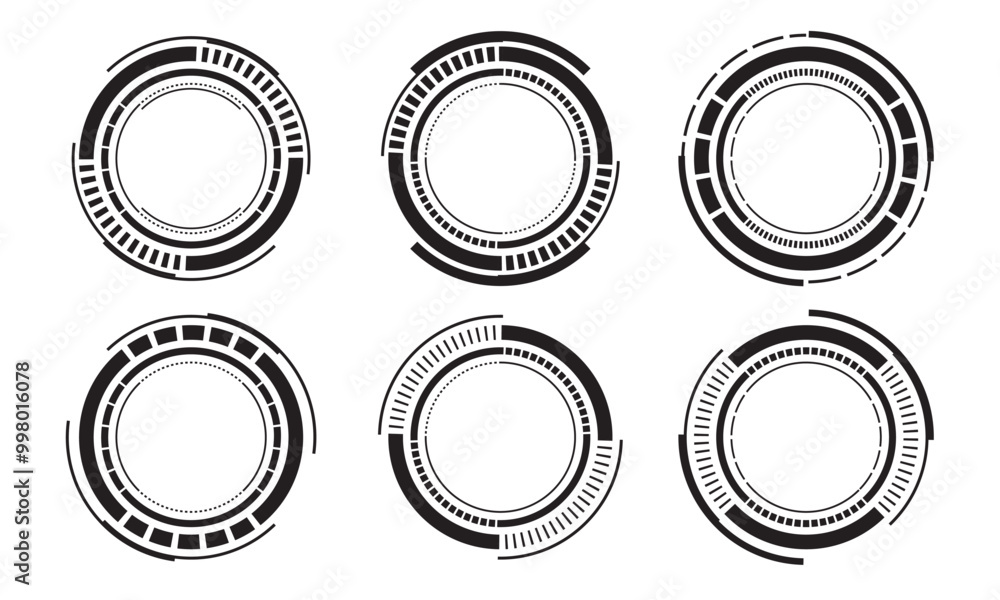Aufkleber set of sci fi black circle user interface elements technology futuristic design modern creative on w