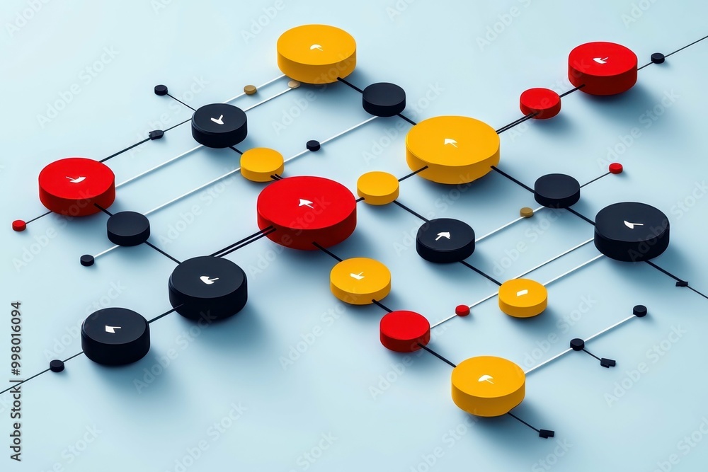 Fototapete abstract network connection with colorful nodes and links showing digital data flow, technology conc