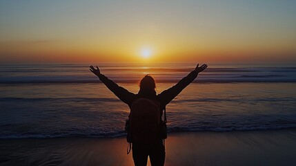 Fototapeta premium Person Enjoying Sunset by Beach