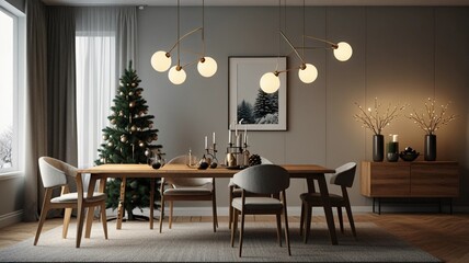 Fototapeta premium room xmas decor. Minimalist livingg room design.