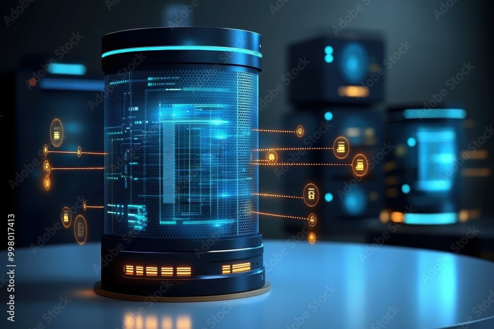 Aufkleber futuristic digital interface with holographic data display, advanced technology visualization for bu