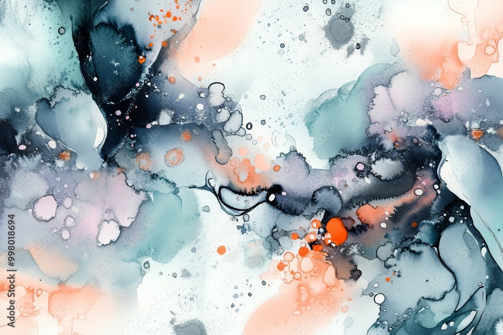 Aufkleber abstract marble like painting with swirling ink patterns in blues grays and pinks creating a sense o