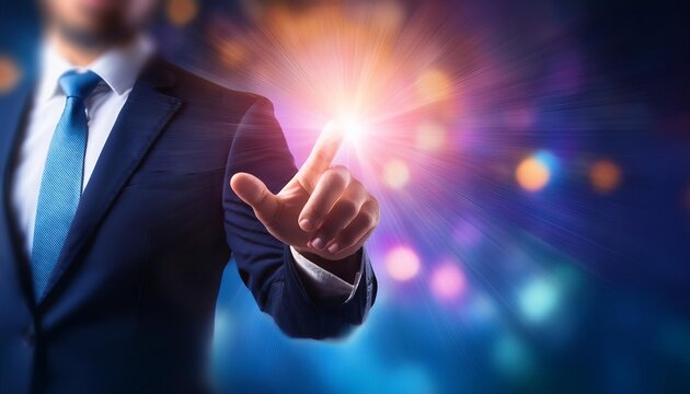 Generabusinessman finger touching the screen with colorful technology of digital