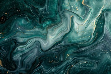 Obraz premium Photo of Turquoise green dark marble fluid art pattern with golden veins. Background texture for backdrops or mapping