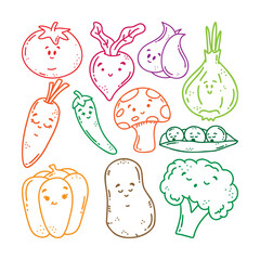 Set Of Kawaii Vegetables Doodle
