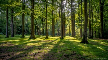 Fototapeta premium Sunlight Filtering Through a Lush Forest