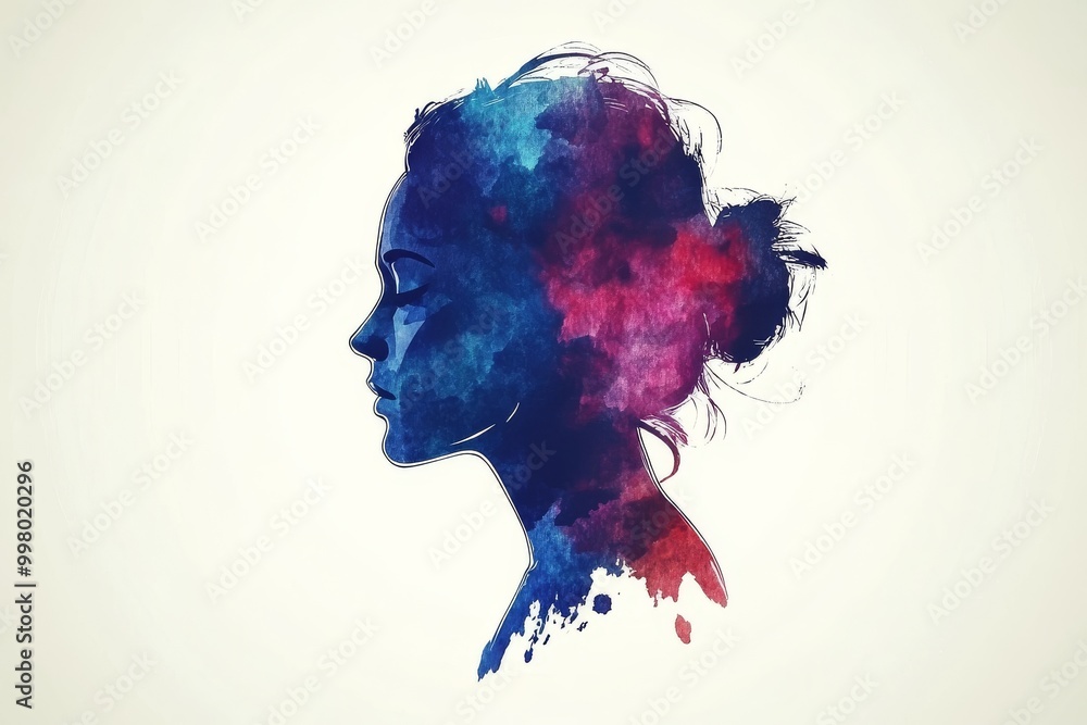 Aufkleber artistic silhouette of a womans head filled with abstract colorful paint symbolizing imagination cre