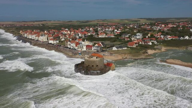 Aerial view of the fort of Ambleteuse in the storm, France, C&ocirc;te d'Opale