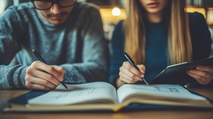 Students working on assignments in a cozy library setting.