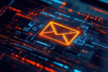 Top-Down View of Laptop with Bright Email Encryption Icon