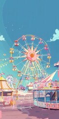 Obraz premium 16 Quirky amusement park flat design cheerful perspective anime theme cartoon drawing colored pastel
