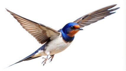 Fisheye Swallow flying, isolated on white background