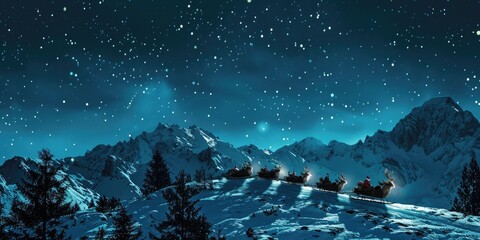 Santa's Sleigh Silhouetted Against the Swiss Alps on Christmas Night