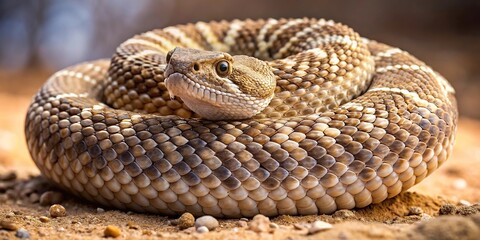 Obraz premium Fisheye Texas rattlesnake curled up ready to attack