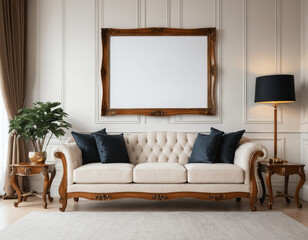 Mockup frame in luxury living room with lavish furniture., polished wall, efficient natural light  