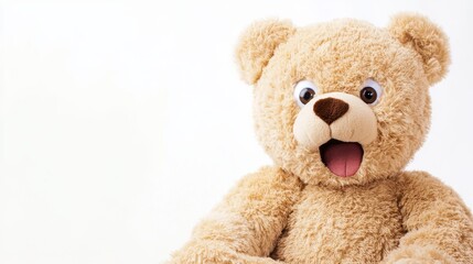 Obraz premium Cute teddy bear with a surprised expression and space for text on the left side