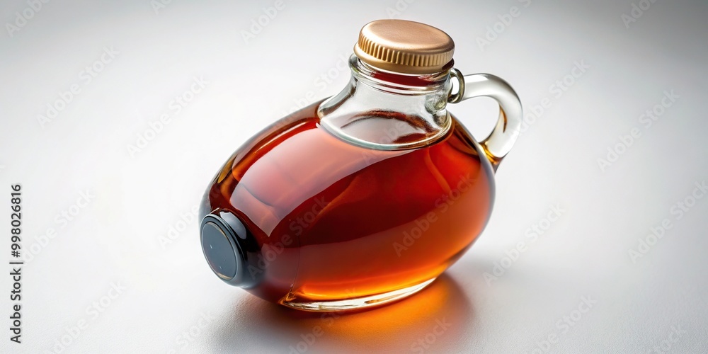 Wall mural fisheye view of delicious syrup bottle on white background