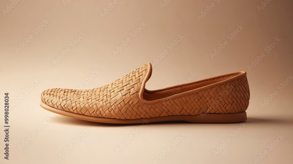 Poster simple tan ballet flats with woven texture isolated on a gradient beige background rustic and casual