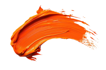 Orange paint stroke on white isolated background.