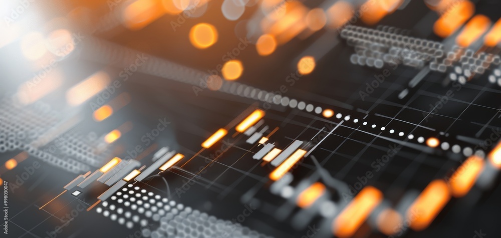 Poster Close-up of a digital interface with vibrant lights and data visualizations, representing modern technology and innovation in a sleek and abstract design.