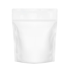 Realistic stand up pouch bag with zip lock mockup with transparent shadow. Front view. Vector illustration isolated on white background. Ready for your design. EPS10. © realstockvector