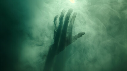 Apparition s hand revealed in a shadowy mist