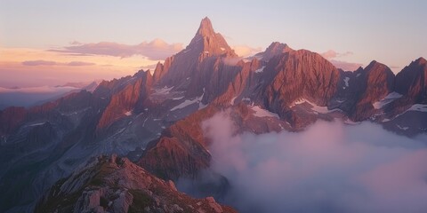 Naklejka premium Sun-Kissed Peaks of the Swiss Alps at Summer Dawn