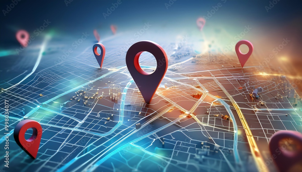 Aufkleber a digital map scene featuring location pins, symbolizing navigation and gps technology for urban exp