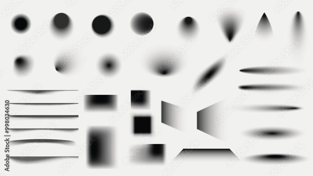 Poster abstract grayscale gradient shape illustration set vector. set of abstract grayscale gradient shapes