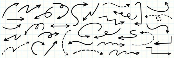 Set of simple lines hand drawn black arrows in various style. Set of simple of hand drawn black arrows. Set of simple lines hand drawn black arrows. Various of simple lines arrows collection © Rawpixel.com