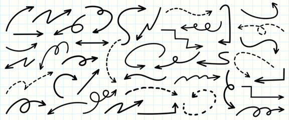 Set of simple lines hand drawn black arrows in various style. Set of simple of hand drawn black arrows. Set of simple lines hand drawn black arrows. Various of simple lines arrows collection © Rawpixel.com