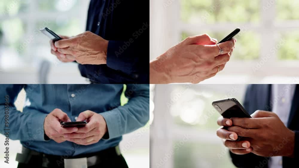 Poster man texting on smartphone