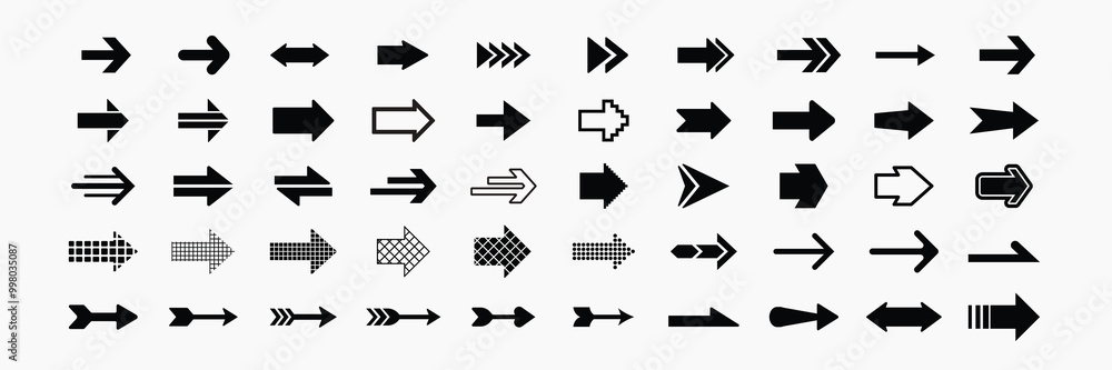 Poster printcollection of black arrow icons in various styles and directions for design projects needing di