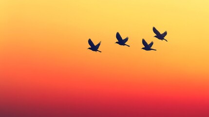 Obraz premium Flying Birds Minimalist Wallpaper with Yellow Background. Simple and Clean Aesthetic Design for Mobile Device.