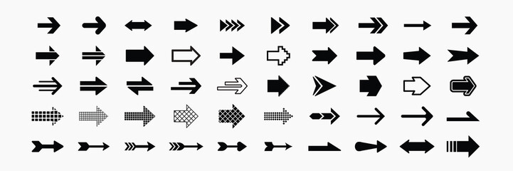 PrintCollection of black arrow icons in various styles and directions for design projects needing directional symbols. Collection of black arrow icons and symbols. Various of simple black arrows icons