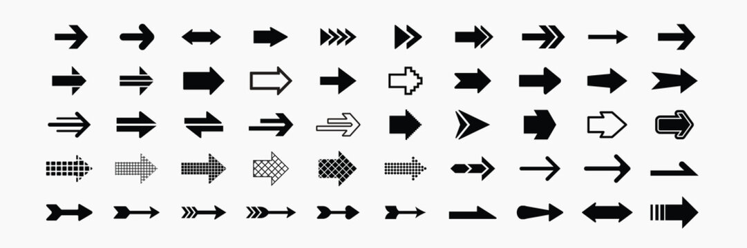 PrintCollection of black arrow icons in various styles and directions for design projects needing directional symbols. Collection of black arrow icons and symbols. Various of simple black arrows icons