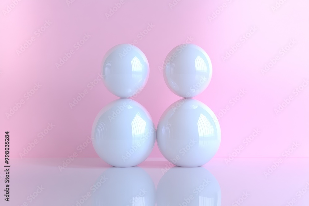 Aufkleber minimalist composition of three white spherical objects on a pastel pink background symbolizing simp