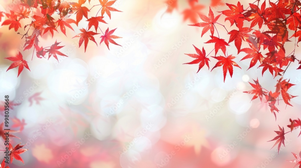 Poster a beautiful autumn scene with red leaves on a tree